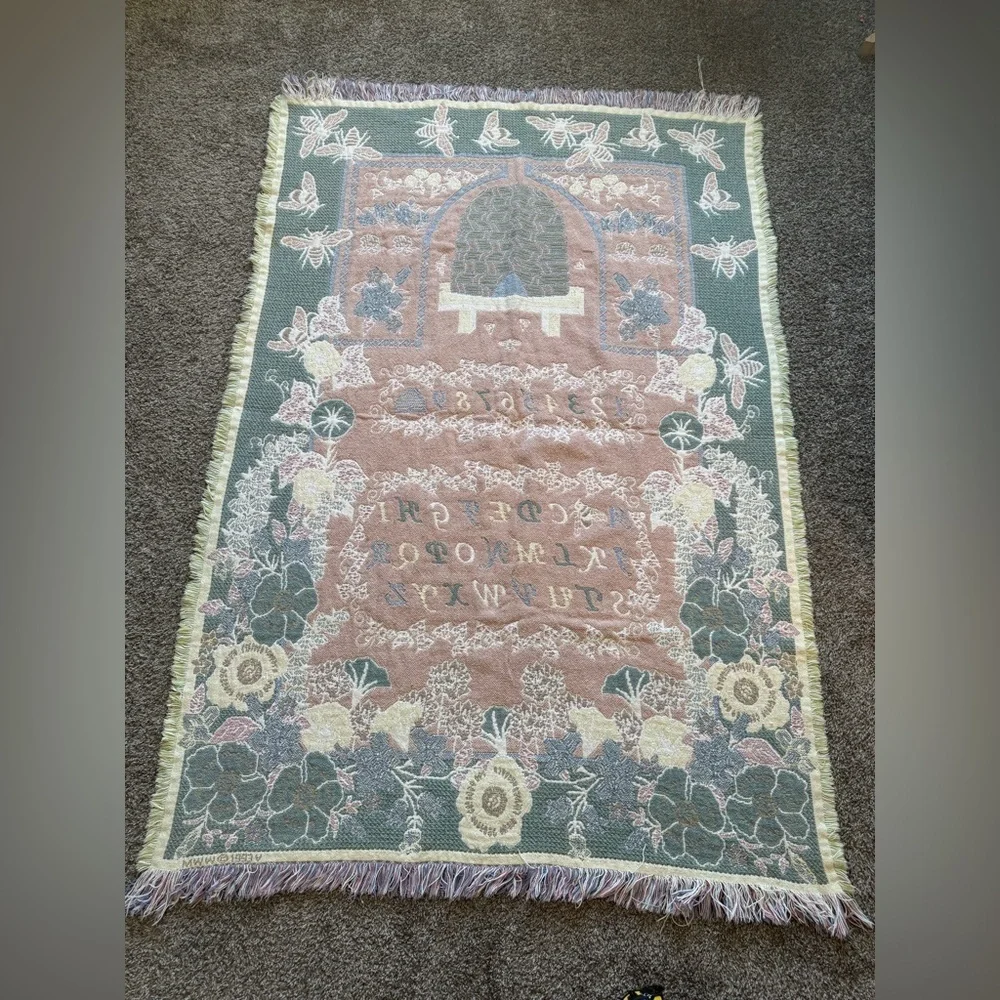 Vintage Beehive alphabet nursery pastel tapestry blanket
